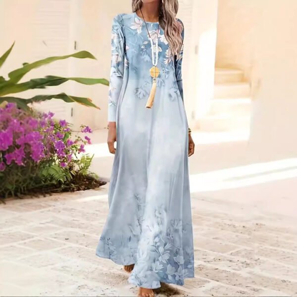 13360490-1a6a-4e32-b2ae-e676cd4fa0ce.jpg فستان سويت شيرت بأكمام طويلة ورقبة دائرية مطبوع عليه أشكال هندسية فنية أوروبية وأمريكية
