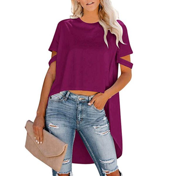 تي شيرت نسائي جديد فضفاض غير منتظم بأكمام قصيرة ورقبة مستديرة