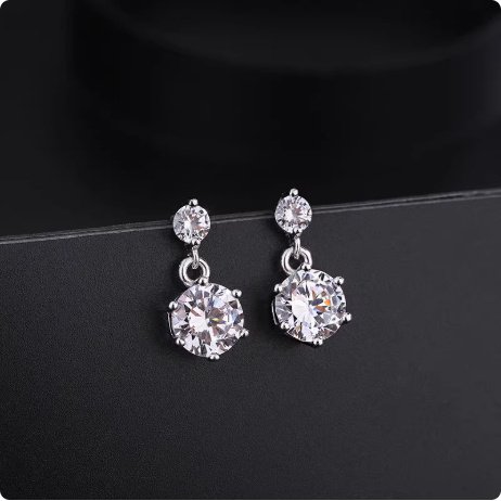 أقراط بسيطة من الفضة الإسترلينية عيار 925 بلون D، مرصعة بأحجار المويسانيت