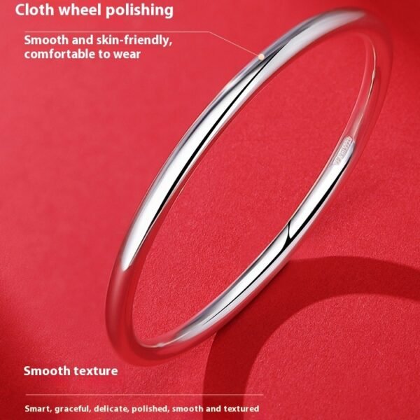 سوار فضي خالص 9999 فضي لامع بفتحة مغلقة وقضيب دائري بسيط للنساء