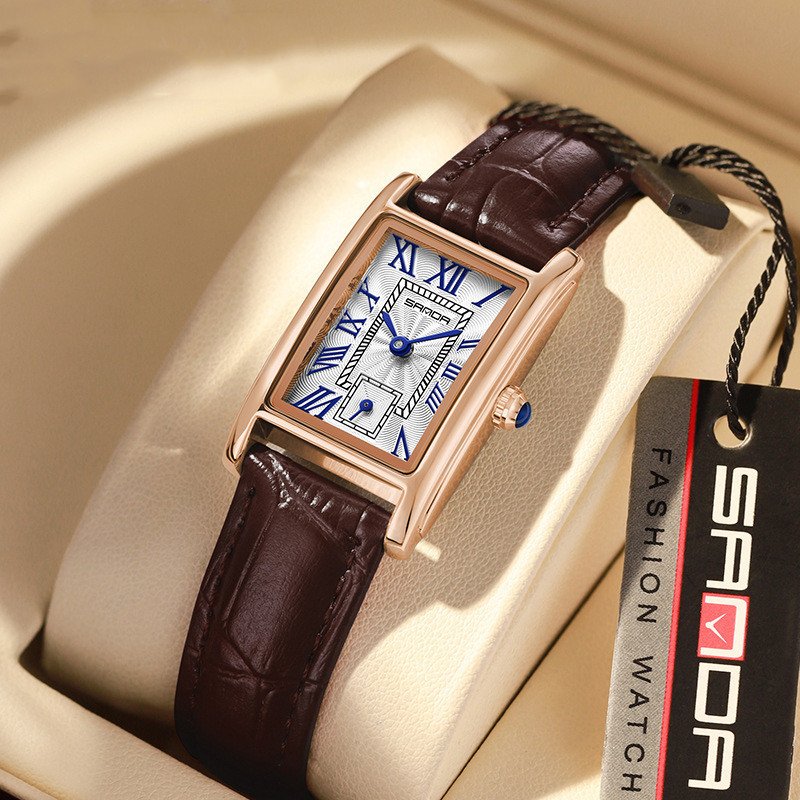 ساعة كوارتز بسيطة مقاومة للماء بمينا رومانية للنساء مصنوعة من الجلد