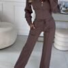 6591e28f-4576-4b14-a79c-910d39e8f085.jpg طقم مكون من قطعتين من جاكيت بغطاء رأس وسحاب مناسب للخريف والشتاء بلون سادة