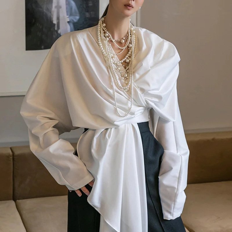 قميص نسائي بخياطة غير منتظمة على الطراز الفرنسي