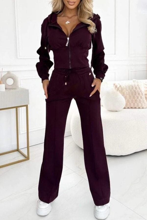 90a16795-d4a8-4f8c-bb3d-98f8eab32035.jpg طقم مكون من قطعتين من جاكيت بغطاء رأس وسحاب مناسب للخريف والشتاء بلون سادة