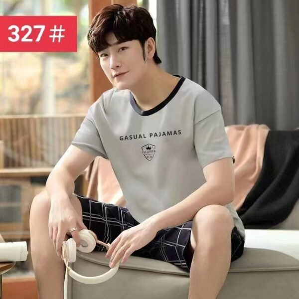 بدلة فضفاضة للرجال، شورت صيفي بأكمام قصيرة، على الطراز الكوري