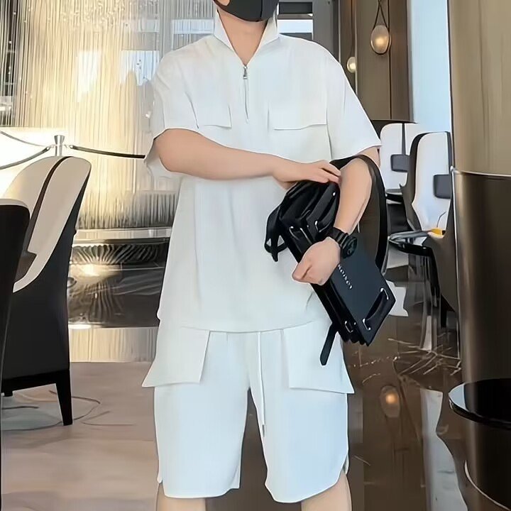 طقم مكون من قطعتين: تي شيرت وشورت وأكمام قصيرة فضفاضة