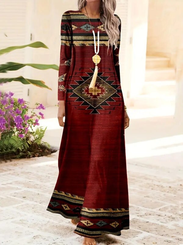 f07fc75d-8d53-4854-887a-19f3ed1dd5f2.jpg فستان سويت شيرت بأكمام طويلة ورقبة دائرية مطبوع عليه أشكال هندسية فنية أوروبية وأمريكية
