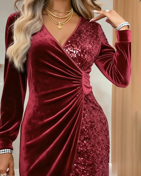 00663f5f-bd36-4fd0-bb6b-145e647e0d81-12.jpg فستان ضيق أنيق بياقة على شكل حرف V من المخمل المرصع بالترتر