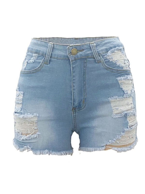 شورت جينز ممزق عالي المرونة للنساء