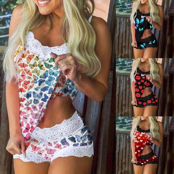 ملابس داخلية مثيرة مكونة من قطعتين مع حمالات مطبوعة جذابة