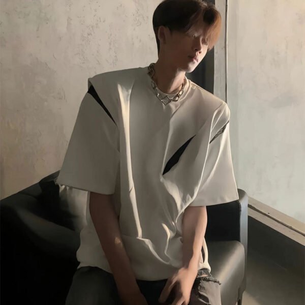 تي شيرت رجالي من Design Sense بأكمام قصيرة من Niche High Sense Split Deconstruction American