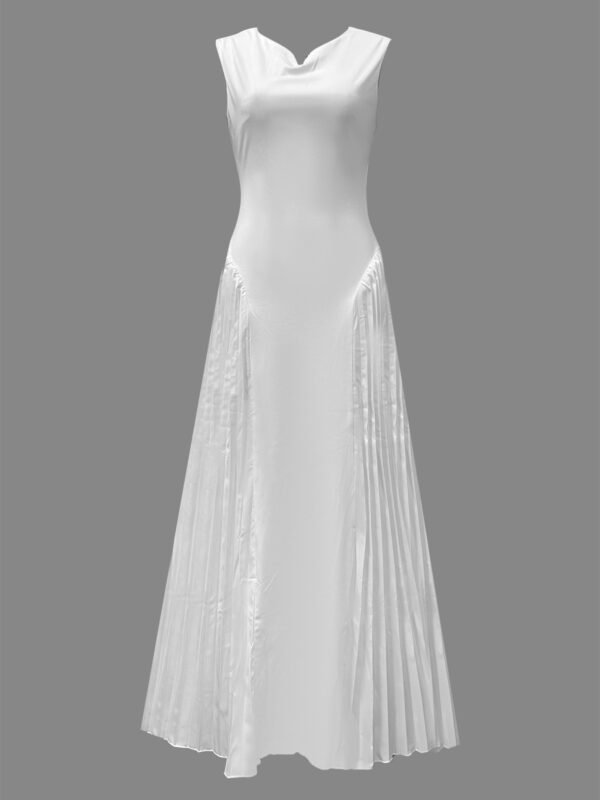 فستان ماكسي أنيق مطوي يحدد الخصر على الطراز الأوروبي والأمريكي