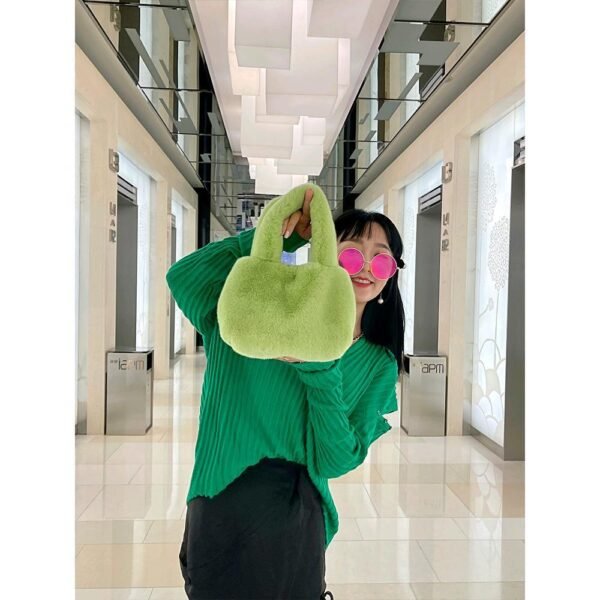 حقيبة يد قطيفة ناعمة من الفرو الصناعي على شكل أرنب ريكس المنك