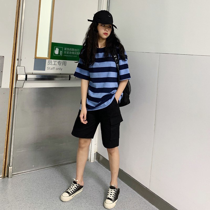 تي شيرتات مخططة بأكمام قصيرة، ملابس رائعة للفتيات