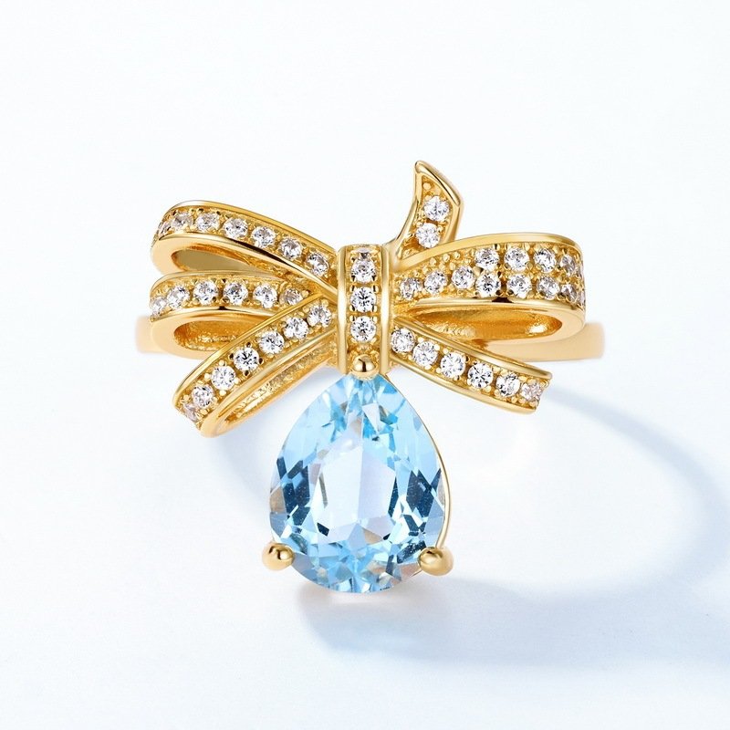 خاتم من الفضة الإسترلينية بتصميم فيونكة وشرابات متقلبة