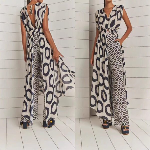 طقم نسائي من قطعتين بدون ظهر برباط وبنطال مستقيم الساق من ماركة تيمبرامنت