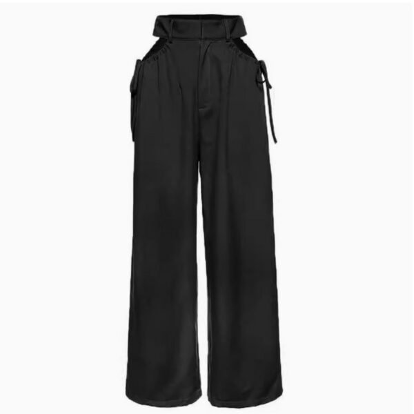 بنطال نسائي مستقيم بخصر عالٍ وإبزيم مجوف