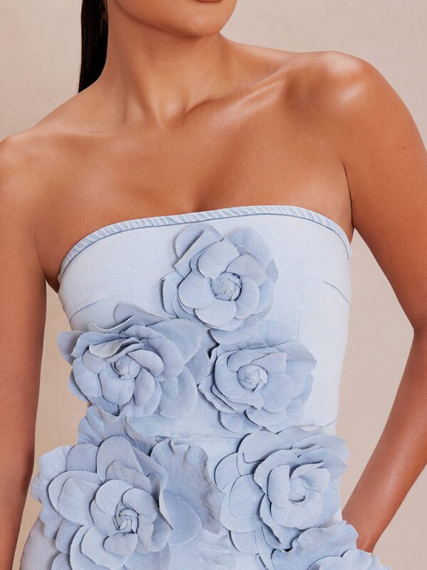 فستان أنيق بدون أكمام مزين بزهور ثلاثية الأبعاد