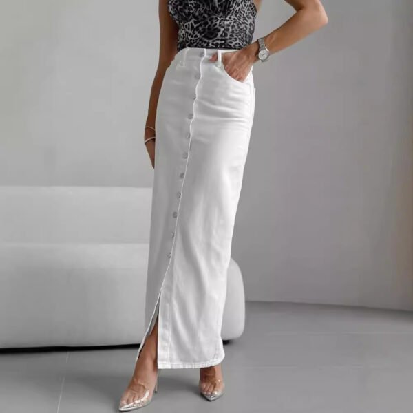 تنورة أنيقة بخصر عالٍ وقصة ضيقة وأزرار، فستان كاجوال نصف طول للنساء