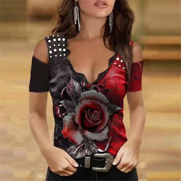 تيشيرت صيفي قصير الأكمام مطبوع عليه صورة مثيرة للنساء