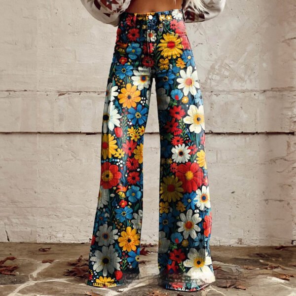 بنطلون نسائي كاجوال من ماركة فورين تريد، بنطلون جينز واسع الساق