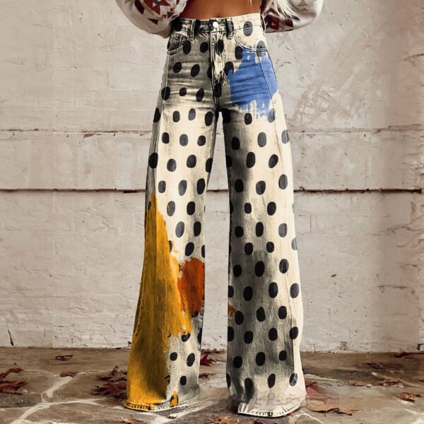 بنطلون نسائي كاجوال من ماركة فورين تريد، بنطلون جينز واسع الساق