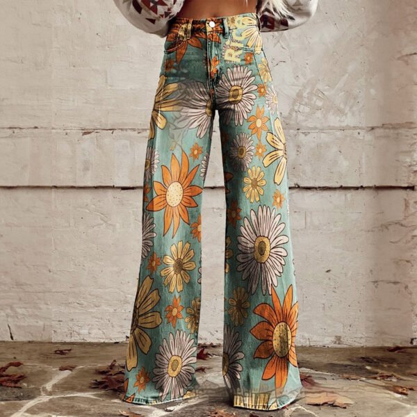 بنطلون نسائي كاجوال من ماركة فورين تريد، بنطلون جينز واسع الساق