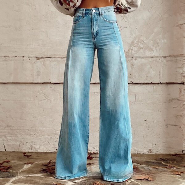 بنطلون نسائي كاجوال من ماركة فورين تريد، بنطلون جينز واسع الساق