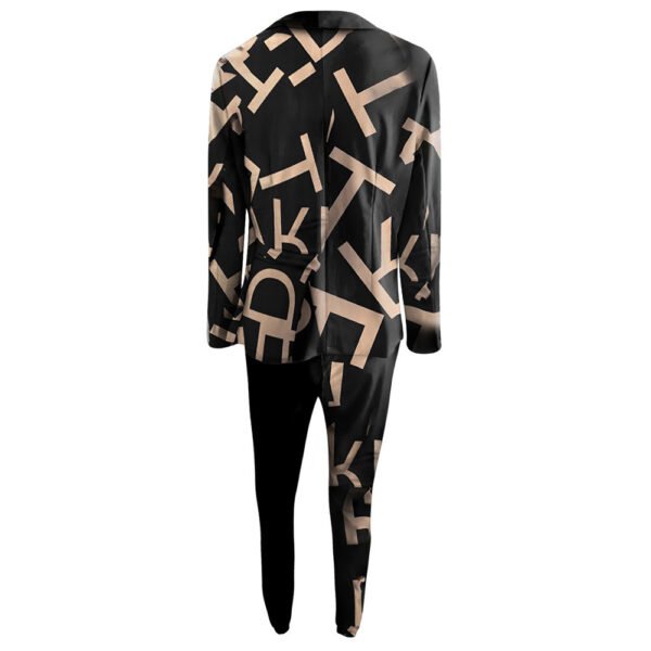 بدلة نسائية أنيقة مطبوعة بأكمام طويلة وياقة عريضة، بدلة كاجوال