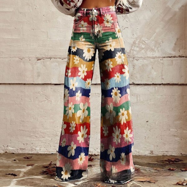 بنطلون نسائي كاجوال من ماركة فورين تريد، بنطلون جينز واسع الساق