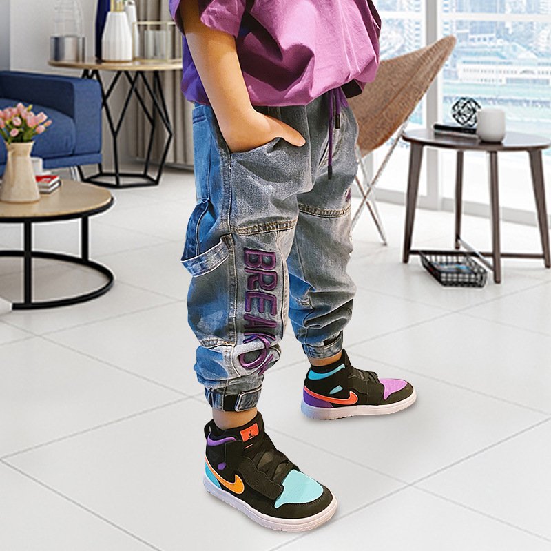 بنطلون أطفال مطرز، مبطن بفرو سميك