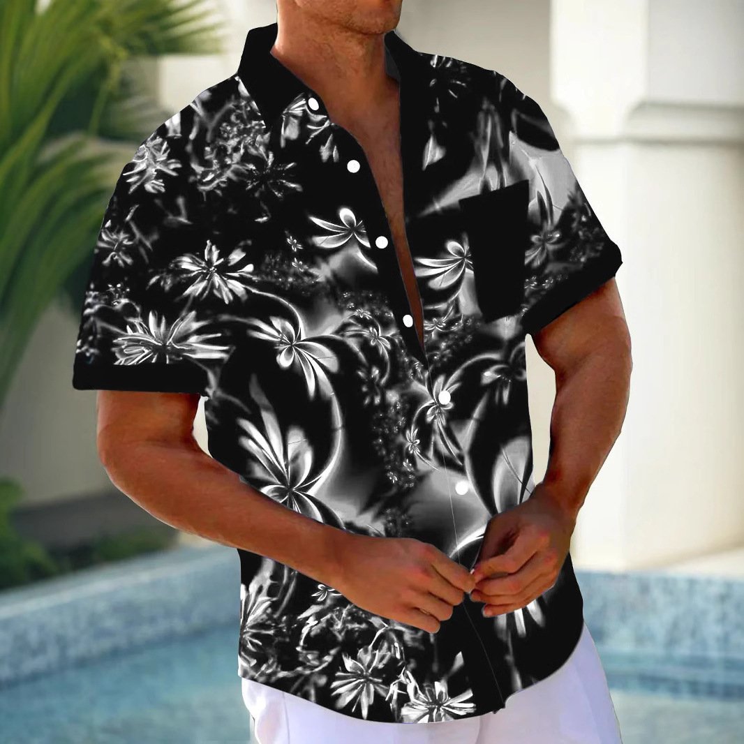 قميص مطبوع فضفاض للرجال، كارديجان صيفي بأكمام قصيرة