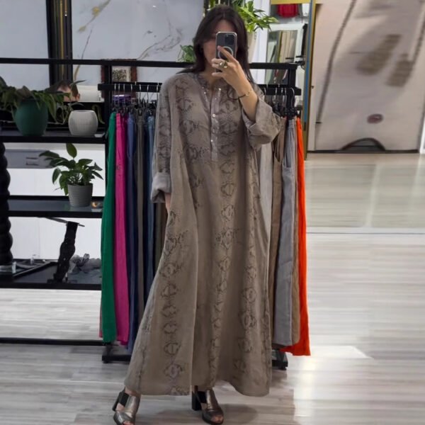 فستان أنيق بأكمام طويلة بتصميم خياطة عصري للنساء