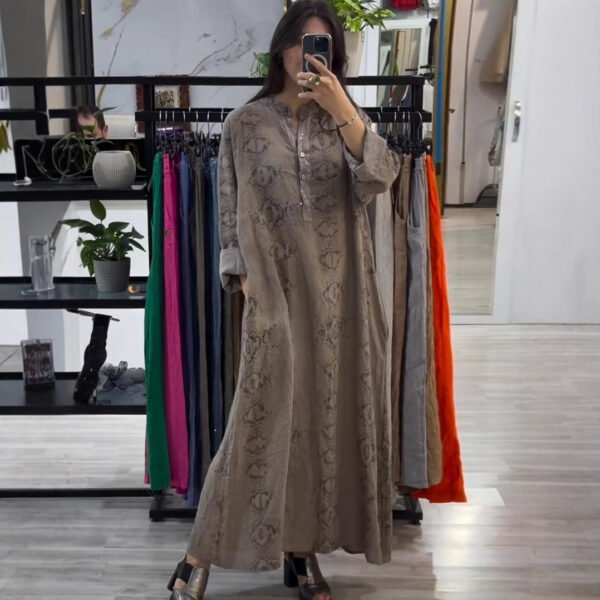 فستان أنيق بأكمام طويلة بتصميم خياطة عصري للنساء