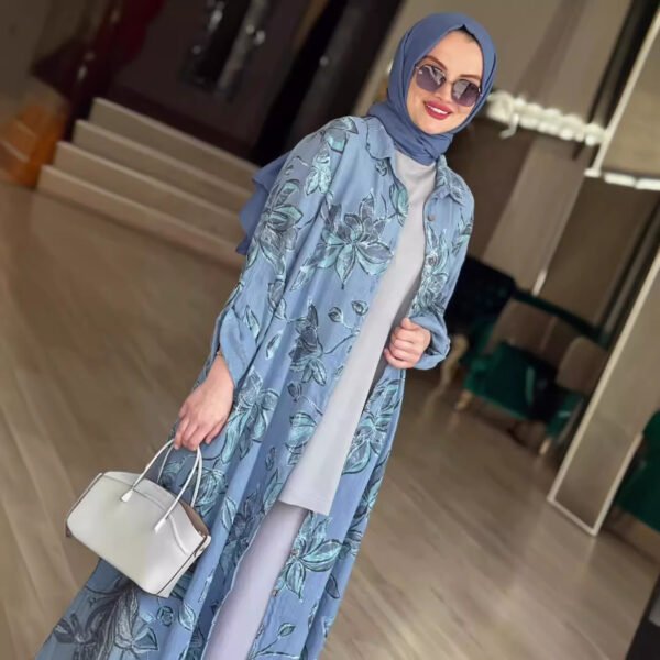 فستان كارديجان عصري جديد مطبوع بأكمام طويلة وياقة فضفاضة بدون ياقة