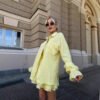 طقم مكون من قميص بأكمام طويلة مكشكش وشورت كاجوال مزدوج الطبقات