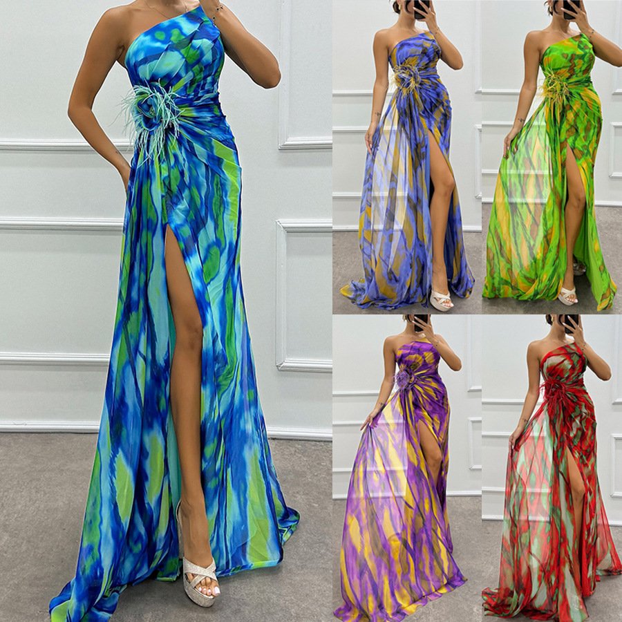 1ddd4e31-f20e-4138-9764-64082c46e6ee.jpg فستان شيفون بنقشة زهور وفتحة جانبية، مناسب للحفلات والمناسبات غير الرسمية، فستان طويل للنساء